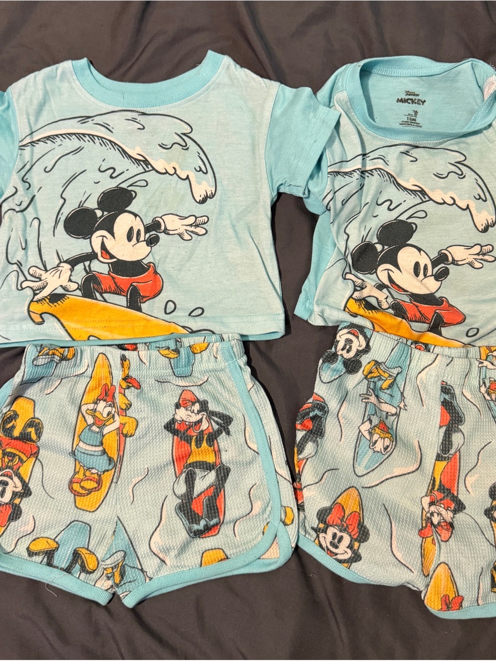 2 outfits Disney Light Blue Mickey Mouse Surfing Pajama Set
